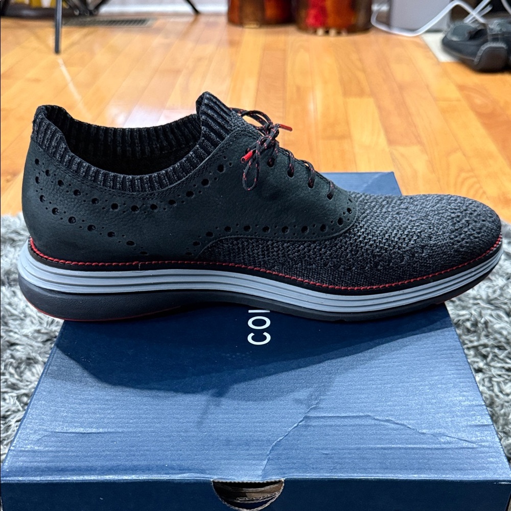 Cole Haan Black and Red Knit Oxfords